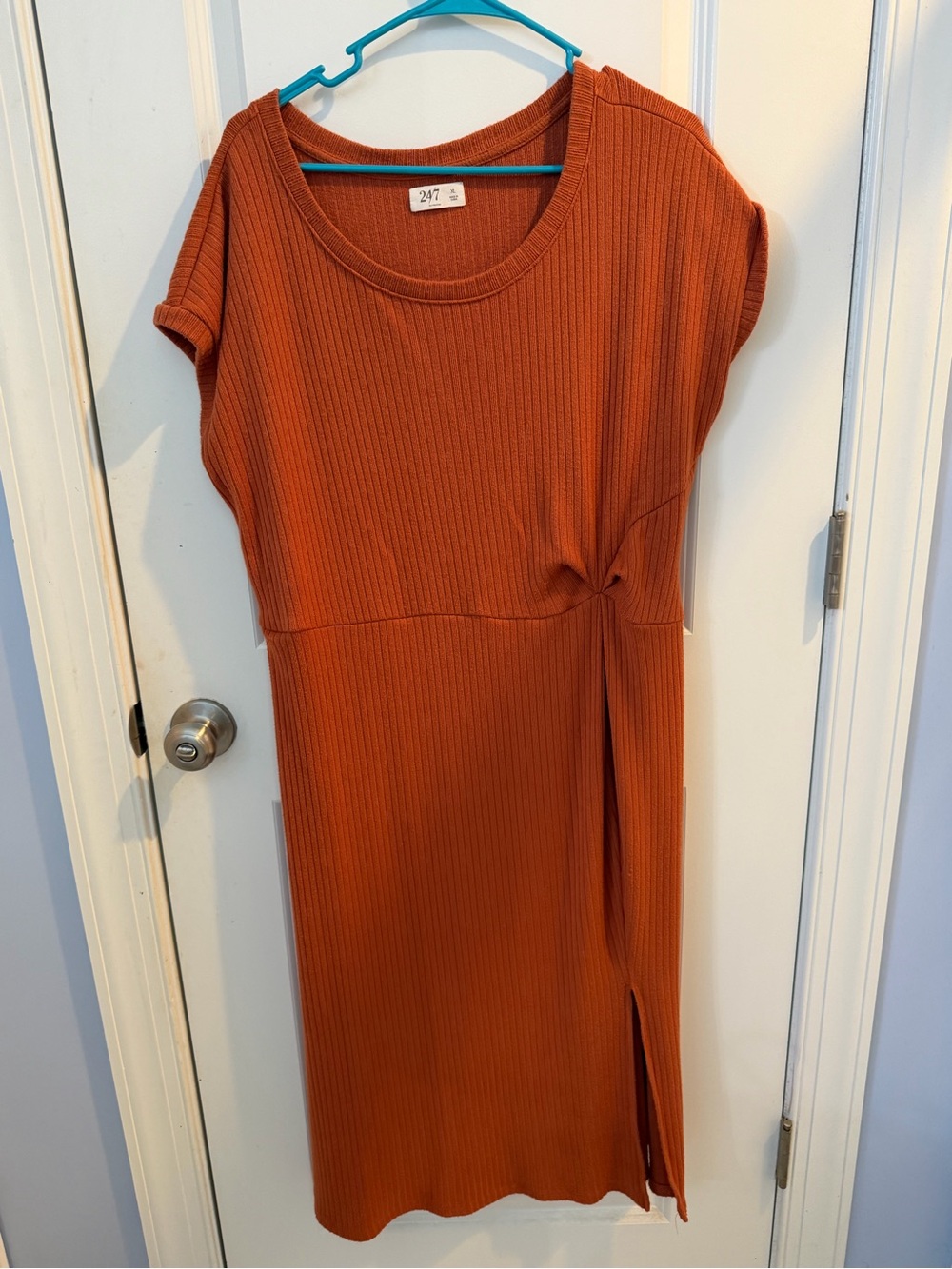 247 Rust Ribbed Knot-Detail Midi Dress